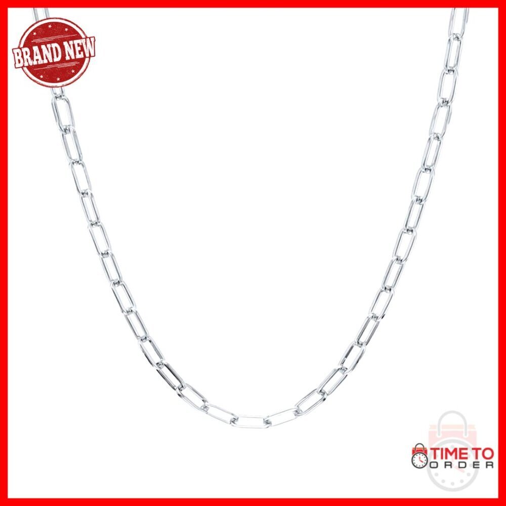 Sterling Silver Paperclip Link Chain Necklace 22 Inch Diamond Cut Lobster Clasp